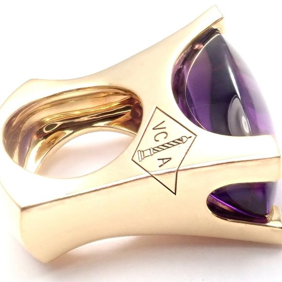 Rare! Authentic Van Cleef & Arpels 18k Yellow Gold Diamond Large Amethyst Ring - Picture 9 of 12